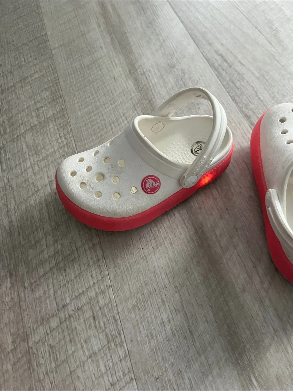 White and Pink Kids crocs light up!